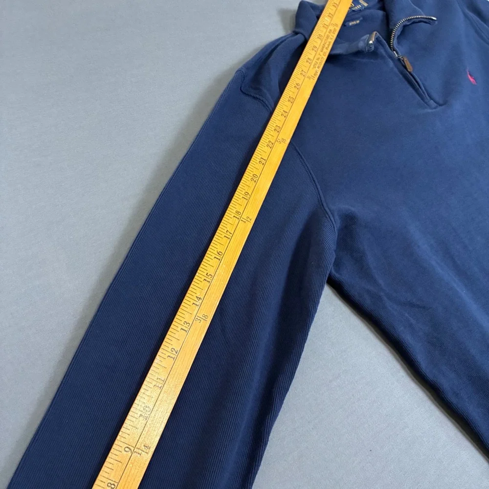 Polo Ralph Lauren Estate Rib Navy Blue Quarter Zip Sweater Men's Large Red Pony